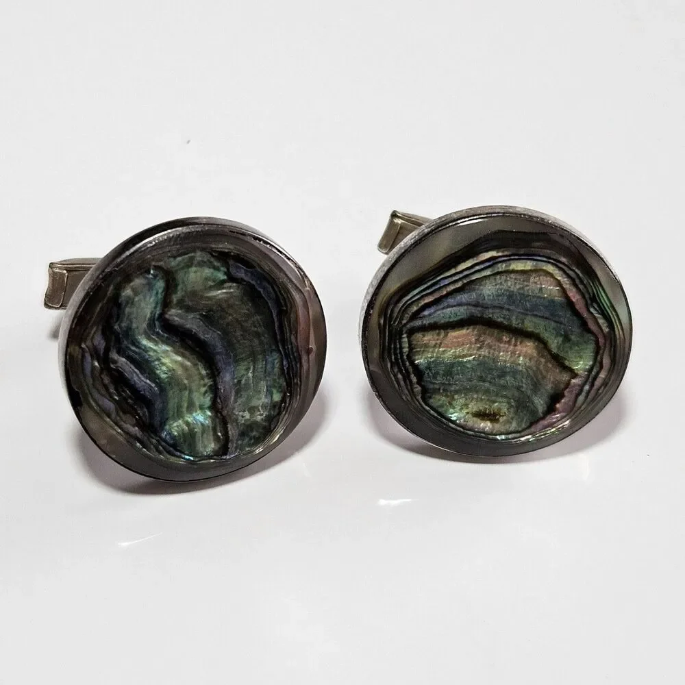*Sale* Mexico Alpaca Sterling Silver Colorful Abalone Cufflinks